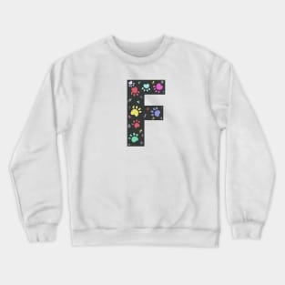 F letter with colorful paw print Crewneck Sweatshirt